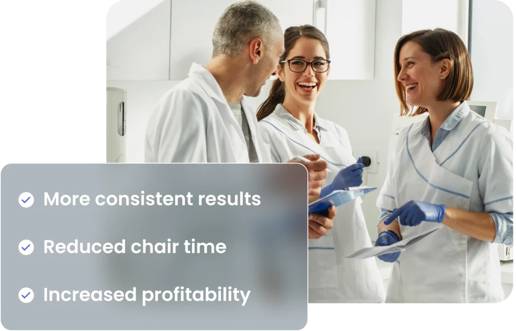 Three dentists laugh – DGTL dental lab achieves more consistent results.